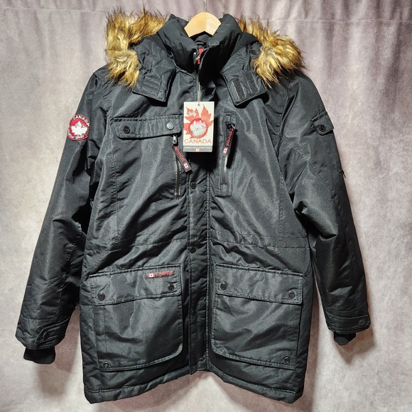Men's CANADA Weather Gear Black PARKA winter Coat faux fur insulated Ski size XL